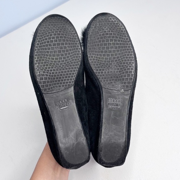 Stuart Weitzman Black Leather Ballet Fur Pom Pom Sz 6 - Picture 8 of 8